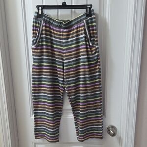 Women's Striped Cropped Lounge Pants in Gray Multi-Color